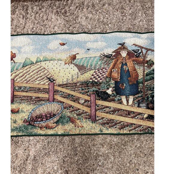 Vintage Debbie Mumm Tapestry Table Runner Tassels Farmhouse Fall Scarecrows - Picture 2 of 8